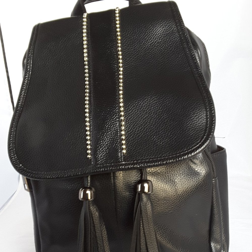 FAUX LEATHER  BLACK BACKPACK